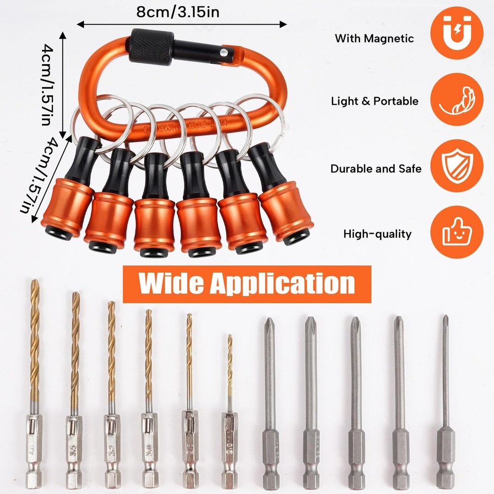 6PCS Bit Holders Keychain, 1/4 inch Hex Shank Bit Holders, Quick-change Design