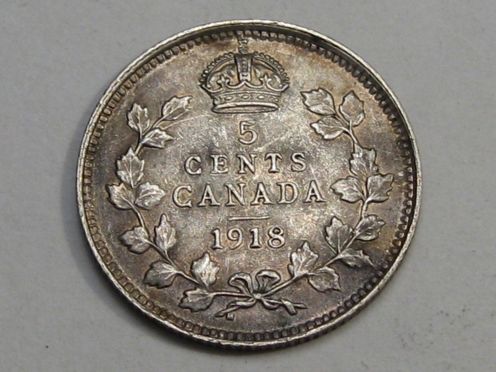 UNC 1918 Silver 5¢ Five Cent CANADA. #11