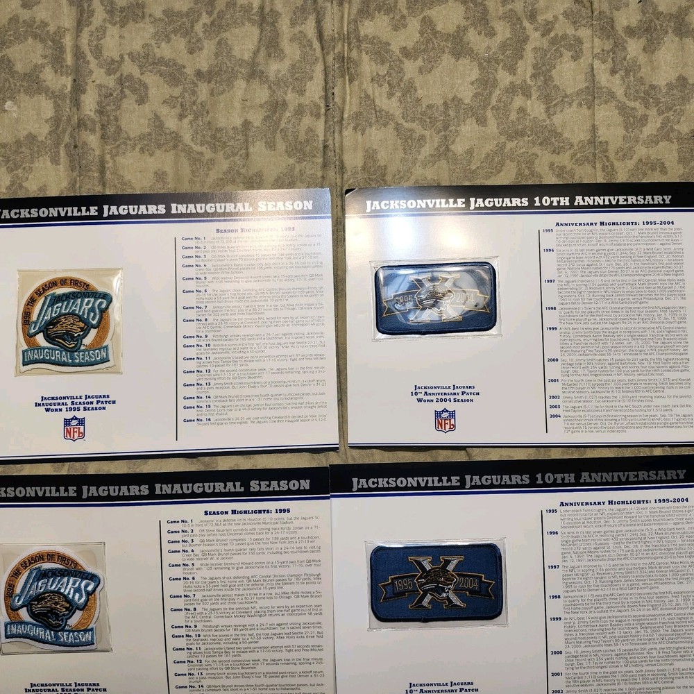 JACKSONVILLE JAGUARS SETS OF 4 PATCHES/INAGURAL SEASON & 10TH ANNIV PATCHES