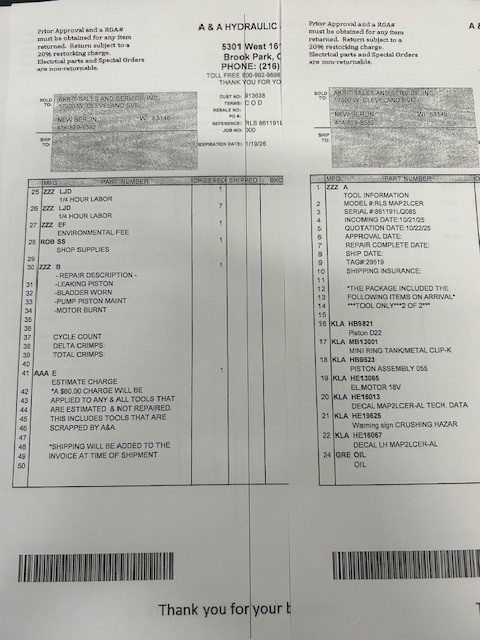 RLS Model MAP2L19CER Refrigerant Press Tool with 5 Jaws Klauke - Calibrated