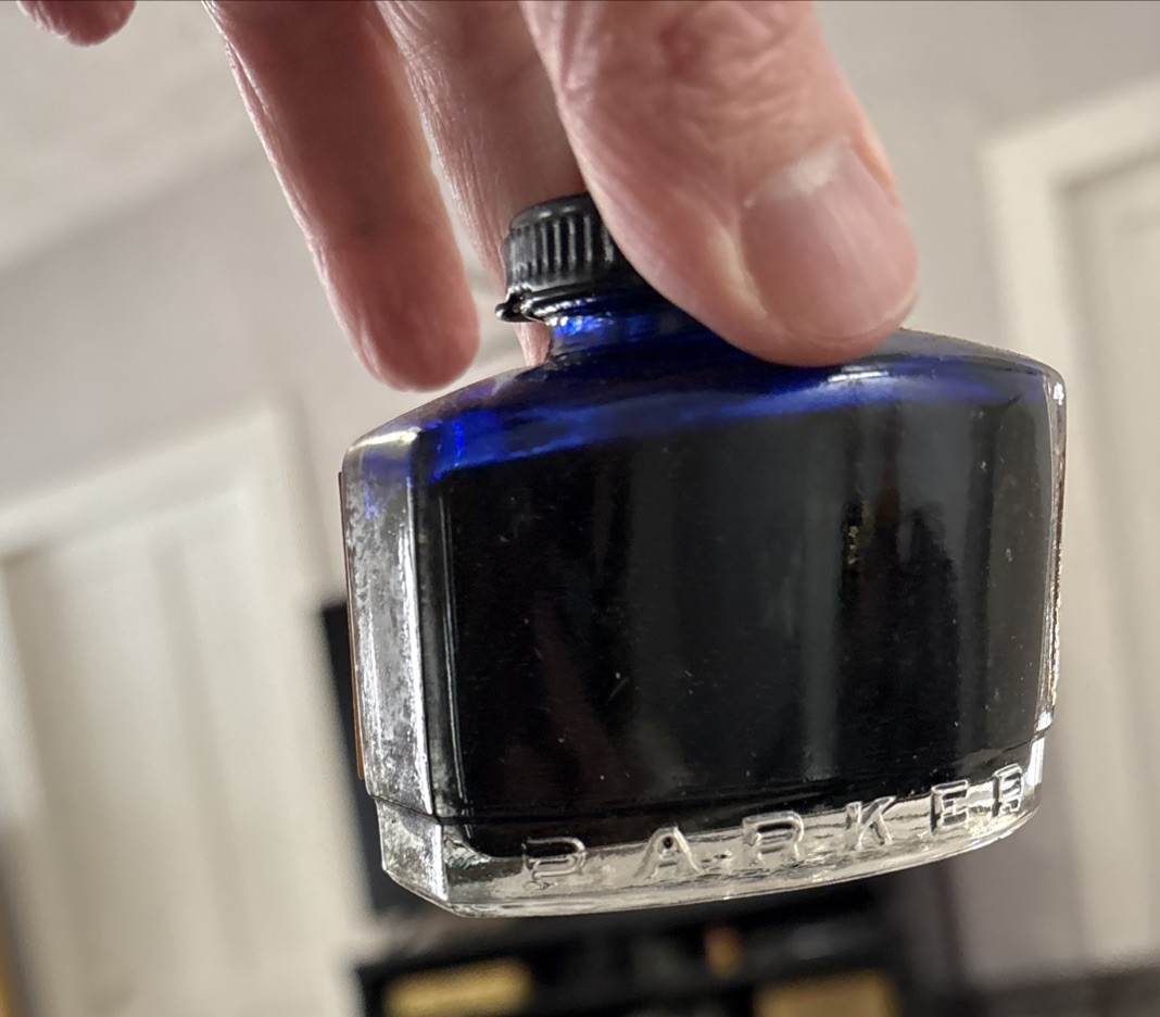 2 Parker Quink Vintage Blue Black & Royal Blue Fountain Pen Ink NOS Full New 50s