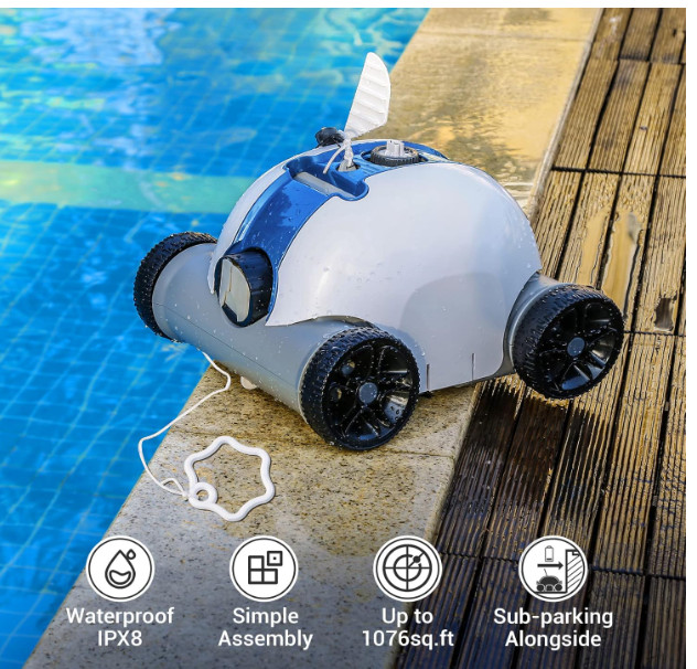 Cordless Robotic Pool Cleaner, Automatic Pool Vacuum with 60-90 Mins Working Tim