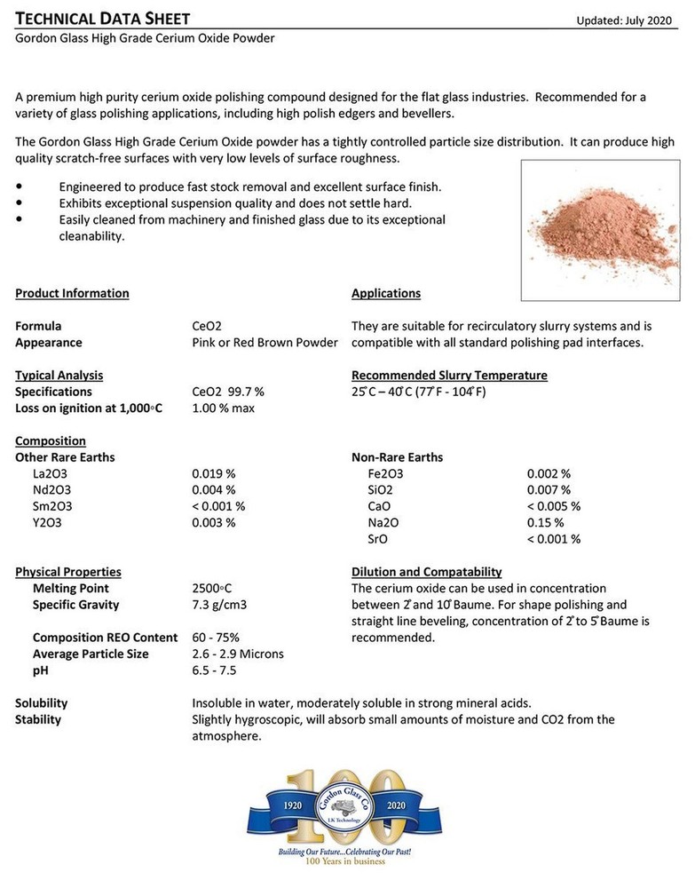 Gordon Glass Cerium Oxide - 1Lb