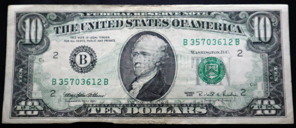 1995 $10 Offset Printing Error On Front 5 AMAZING NOTES, ALMOST UNCIRCULATED