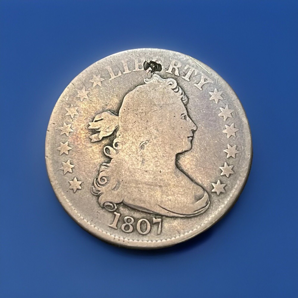 1807 Quarter Dollar, Draped Bust Heraldic Eagle Reverse, Obverse damage
