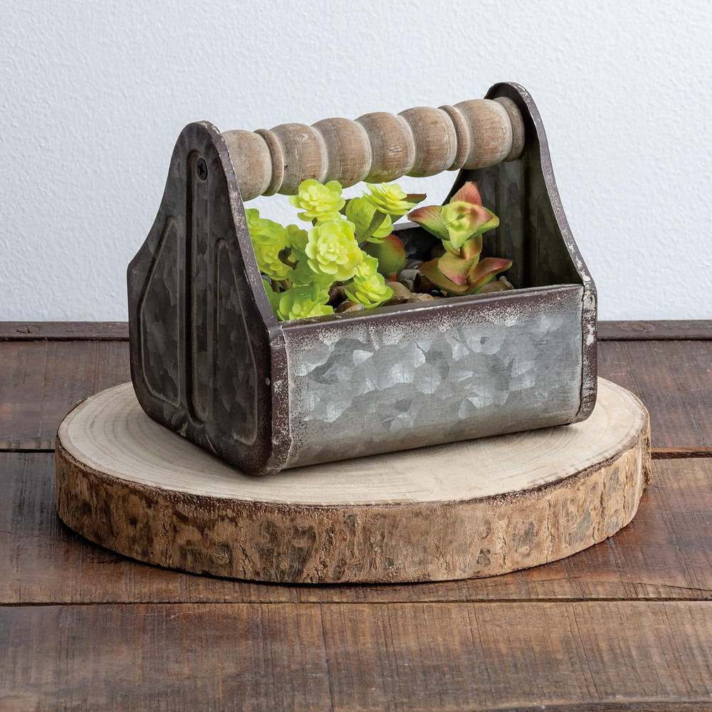 Spindle Handle Tray, Small, Distressed Metal