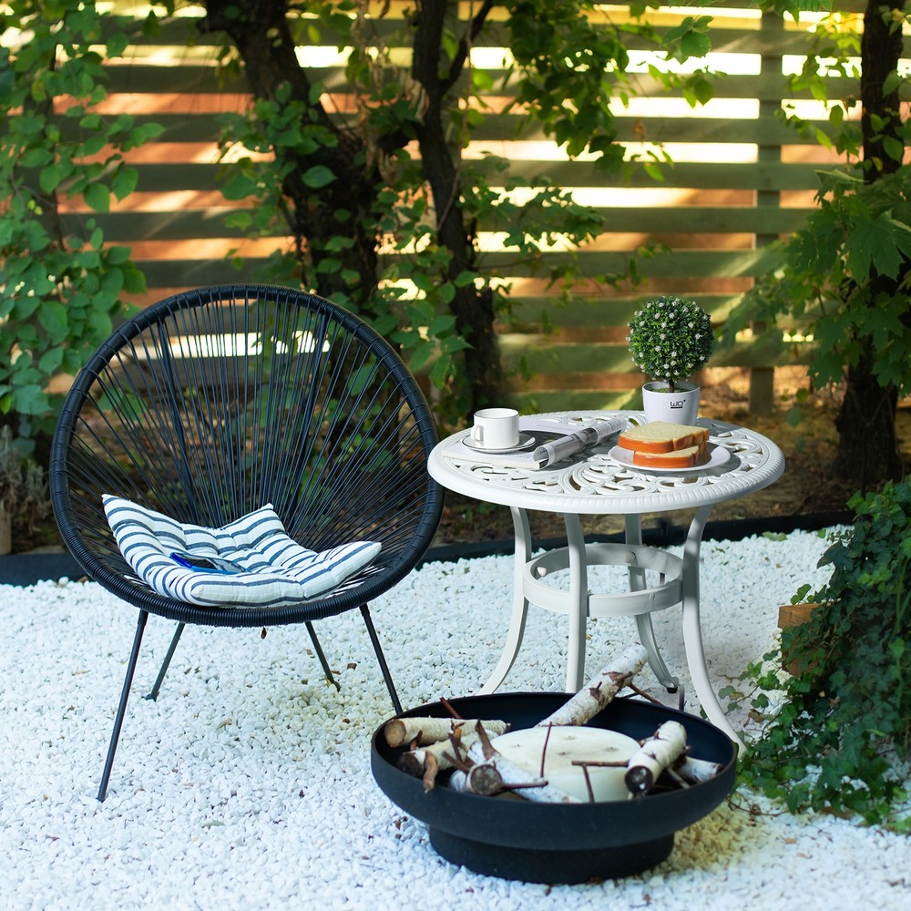 Phoenix Cast Aluminum Round Table, Patio End Table Side Table,Bar Table, White