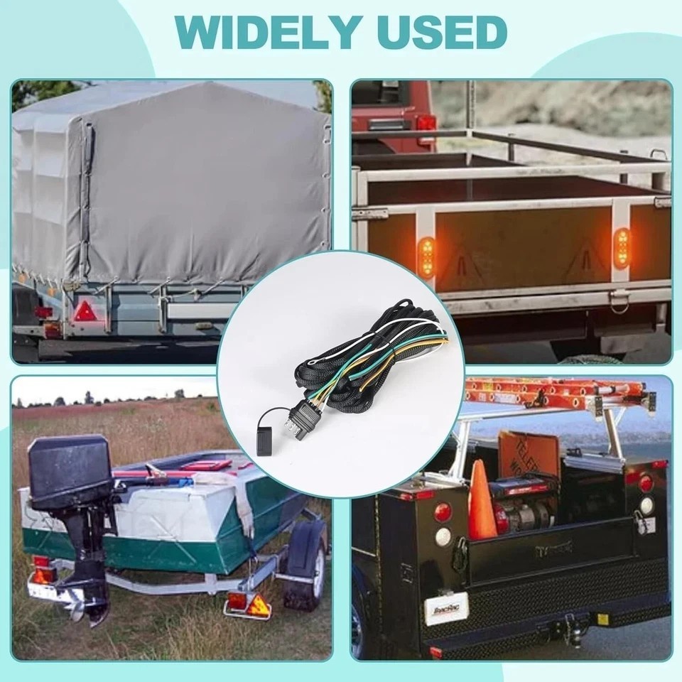 22FT 4 Pin 5 Wire Trailer Wiring Harness with Nylon Net Tube, Wishbone