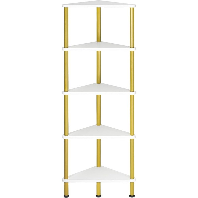 Corner Shelf Bookcase 5 Tier Storage Unit Industrial Style Durable Display Rack