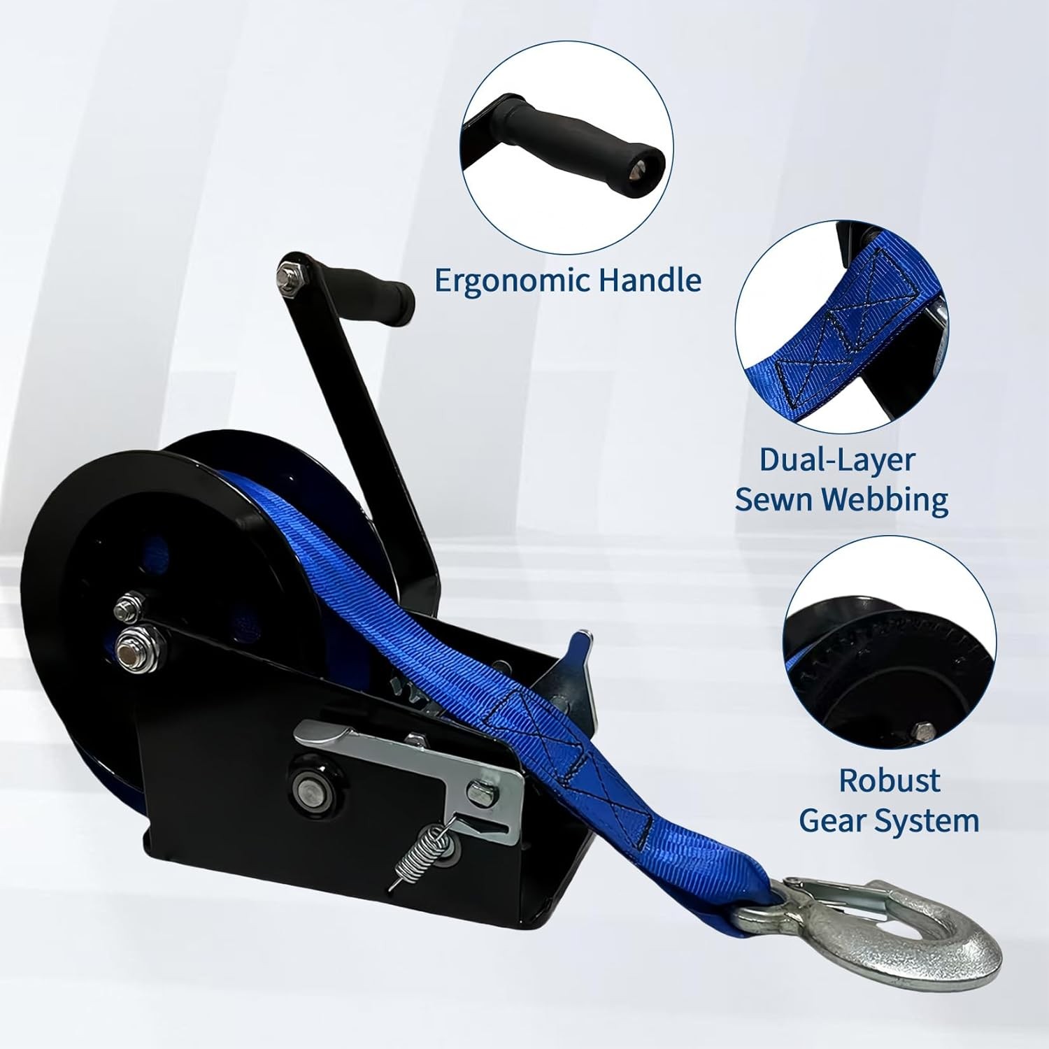 3500lbs Heavy Duty Boat Trailer Winch w/33FT Strap Dual-Speed 4:1/8:1 Gear Ratio