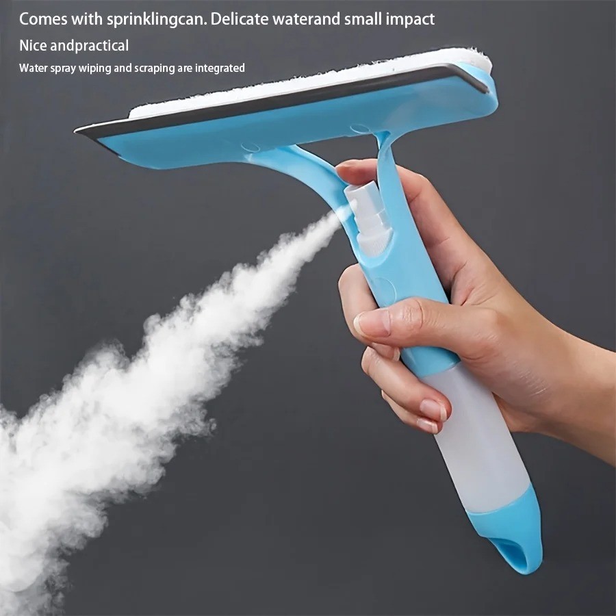 3-in-1 Window Scraper Blue with Microfiber Pad & Squeegee, Streak-Free