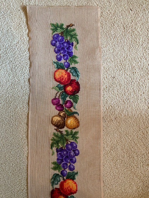 Fruit Needlepoint Panel Bell Pull/Banner 10" x 64" Vintage--grapes cherries etc