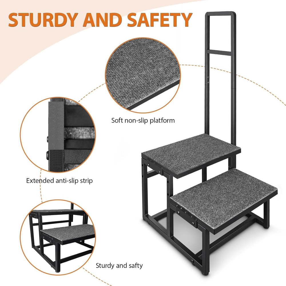 2-Step Stool with Handle for Elderly, Heavy Duty Non-Slip Step Stool for High Be