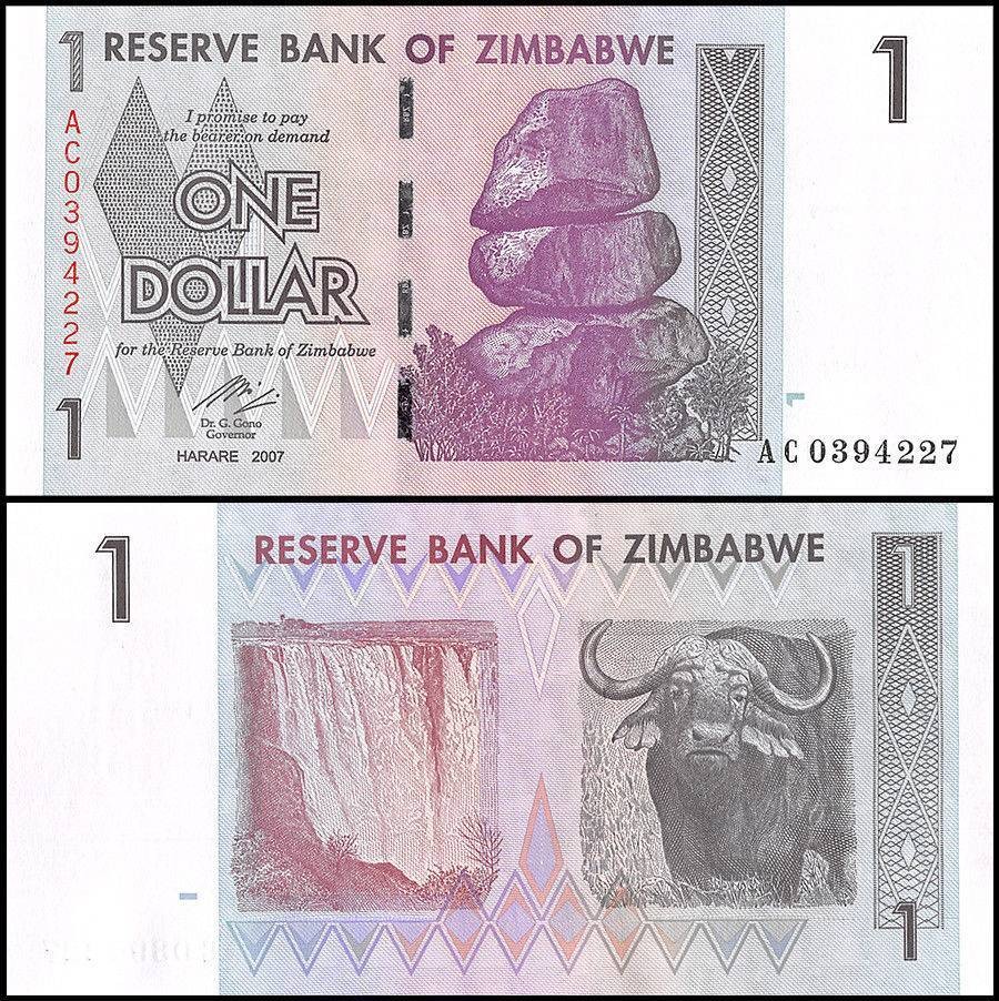 Zimbabwe 1 Dollar, 2007, P-65, UNC