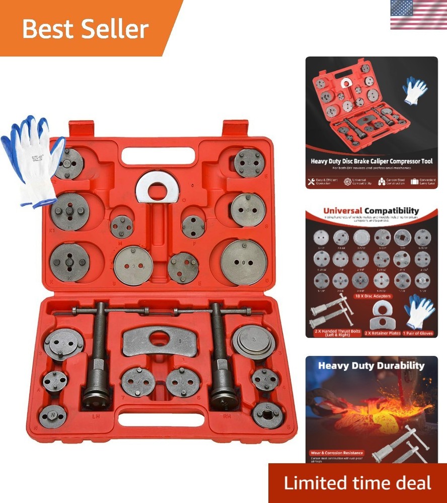 Professional 24Pc Brake Caliper Compressor Set with Safe Storage Case & Adapters