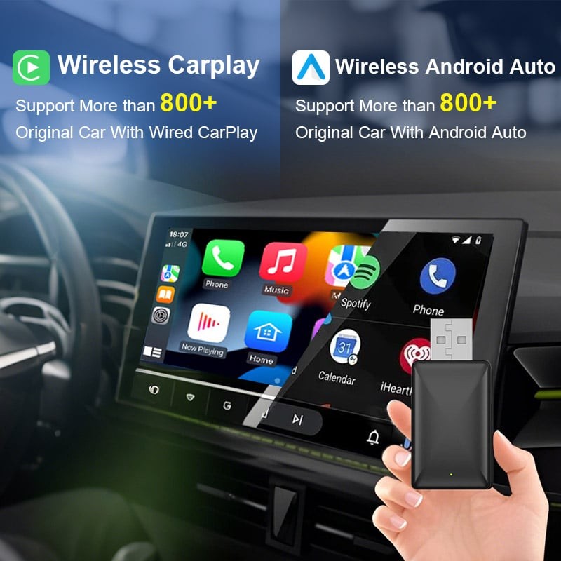2-in-1 Wireless CarPlay Adapter&Android Auto Wireless Adapter, Plug&Play