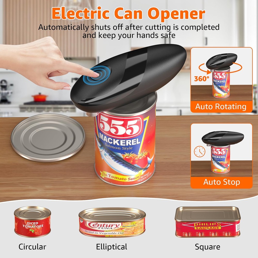 electriccan opener, automatic can opener, one-button operation, with smooth e...