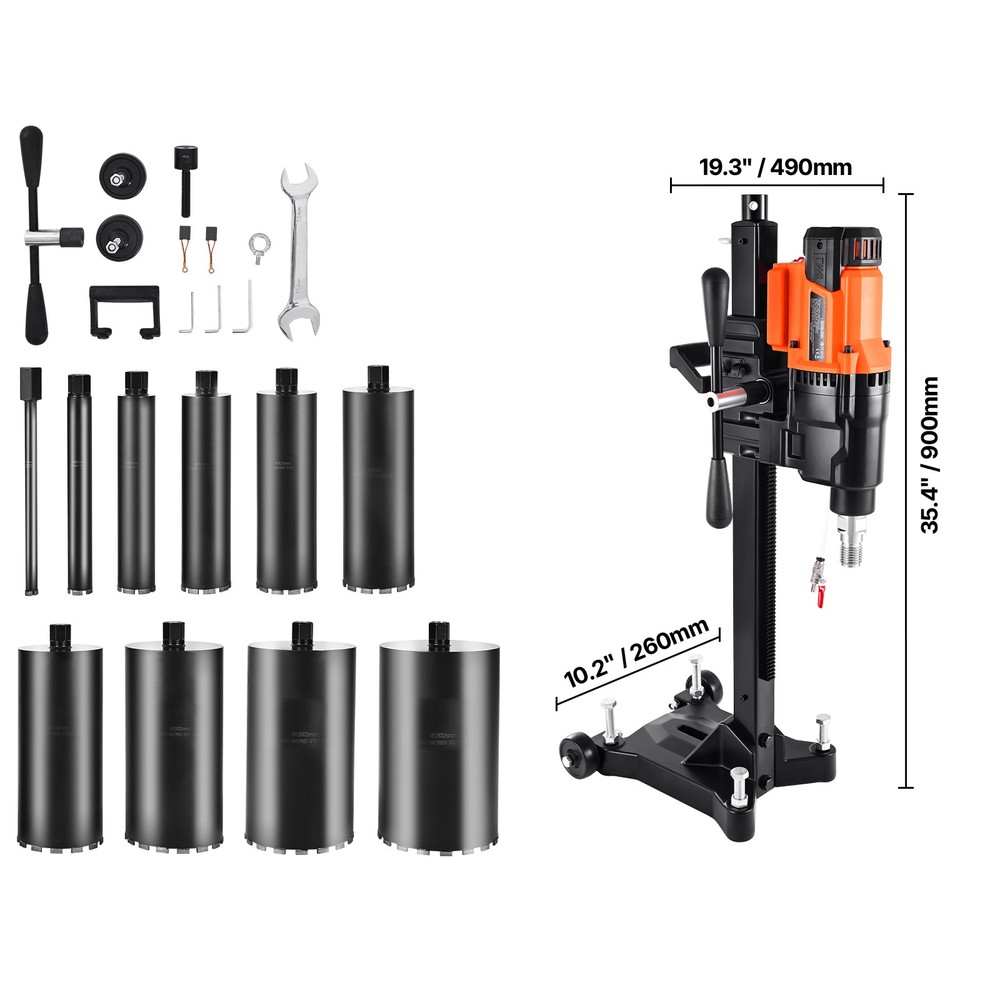 Diamond Core Drill Machine Concrete Core Drill Rig with Stand 10 in 2500W