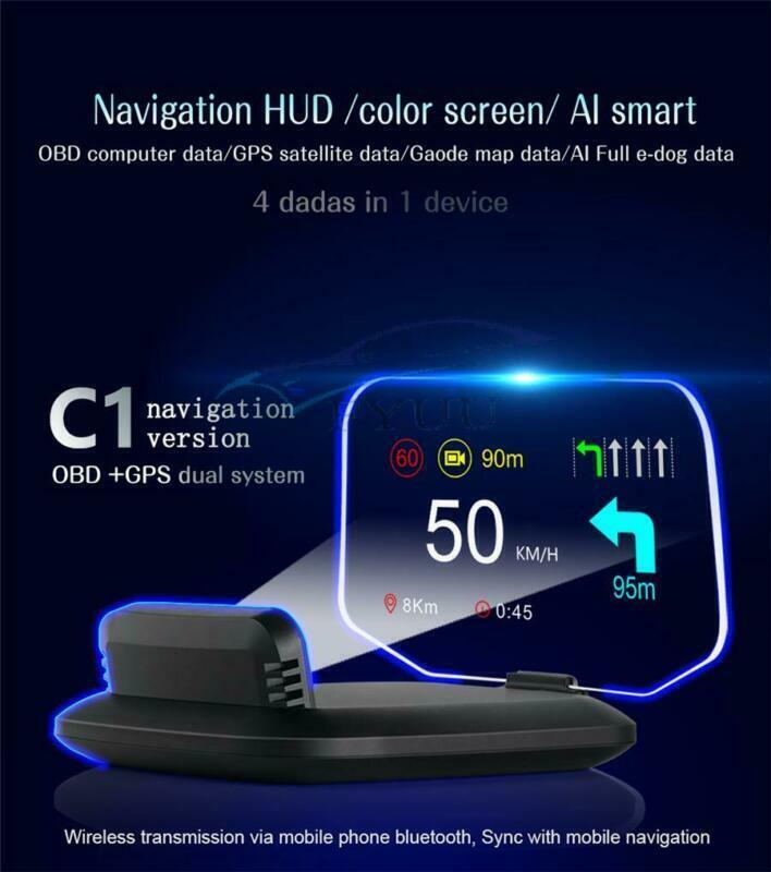 Mirror Head Up Display OBD2 GPS Car Speed Projector Speedometer With Navigation