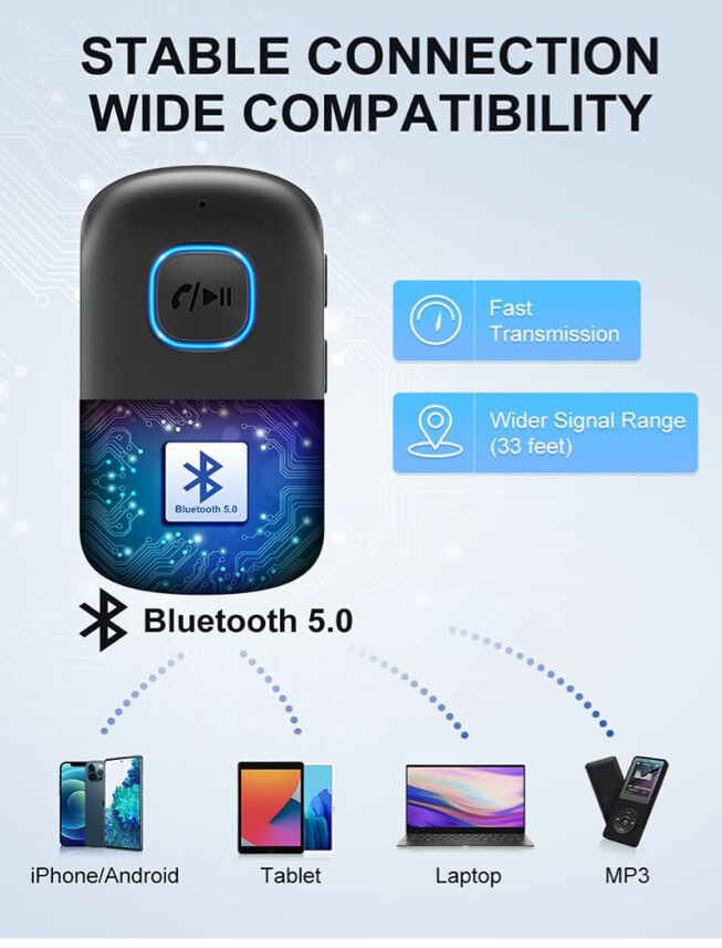 AUX Bluetooth RECEIVER Adapter, Bluetooth 5.0, Dual Device Connection, Black