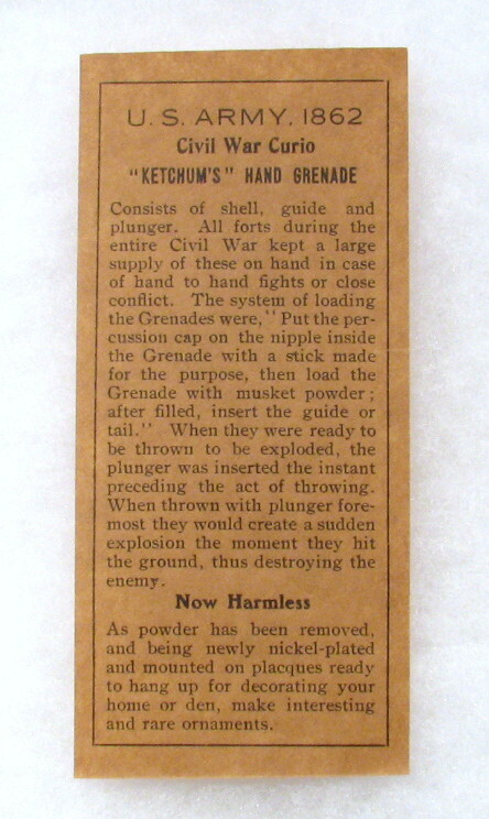 Original Bannerman's, Ketchum Hand Grenade Description & Directions
