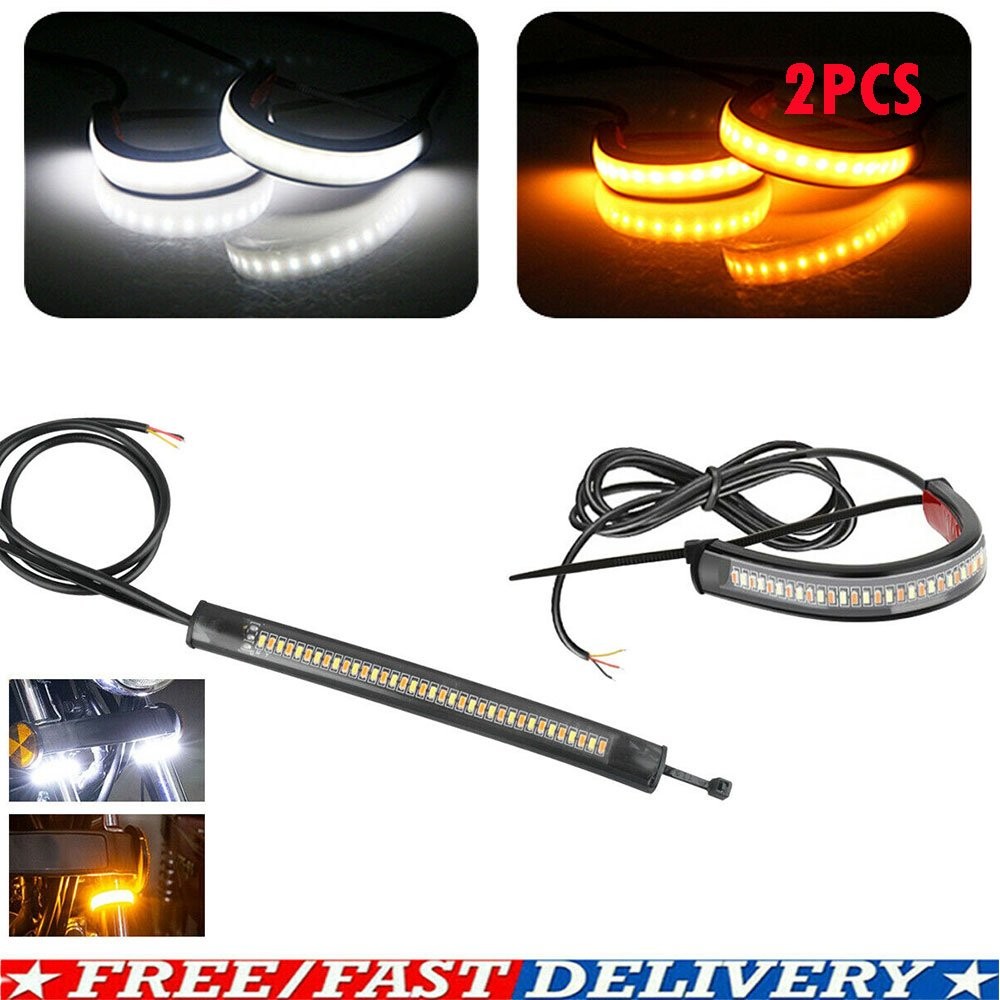 2Pcs Amber Switchback LED Turn Fork Signal DRL Light Strips For Motorcycle CN