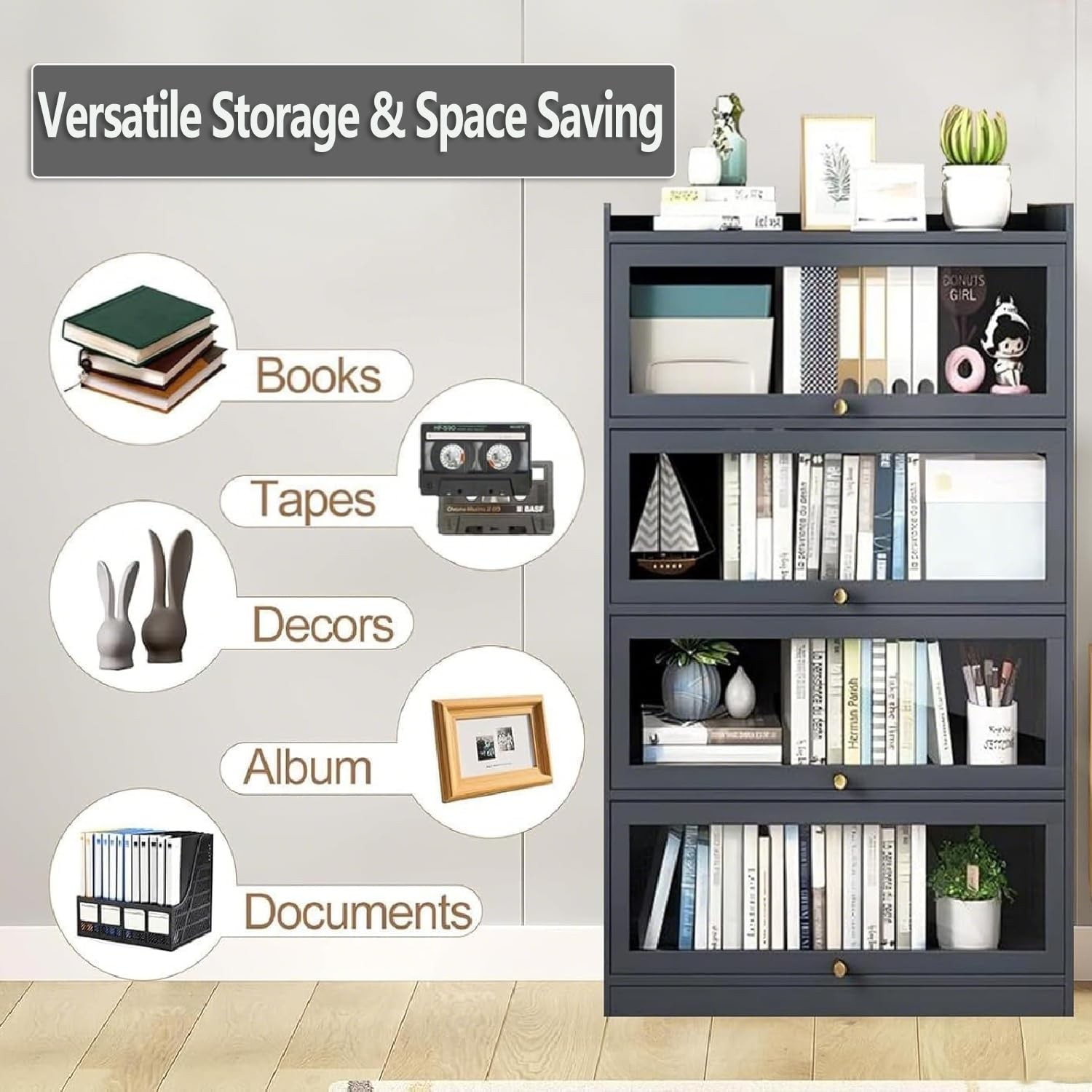 55 High 4 Tier Display Cabinet with Acrylic Doors for Collectibles