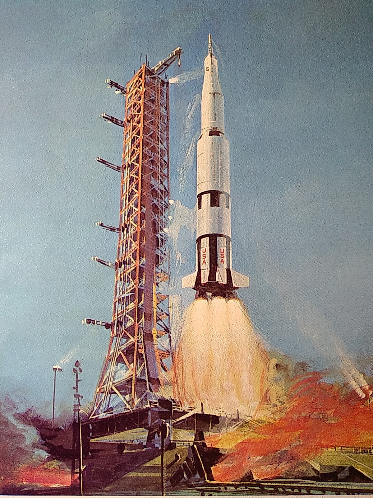 VTG NASA APOLLO SATURN V ROCKET LAUNCH North American Aviation Litho Print 12x15