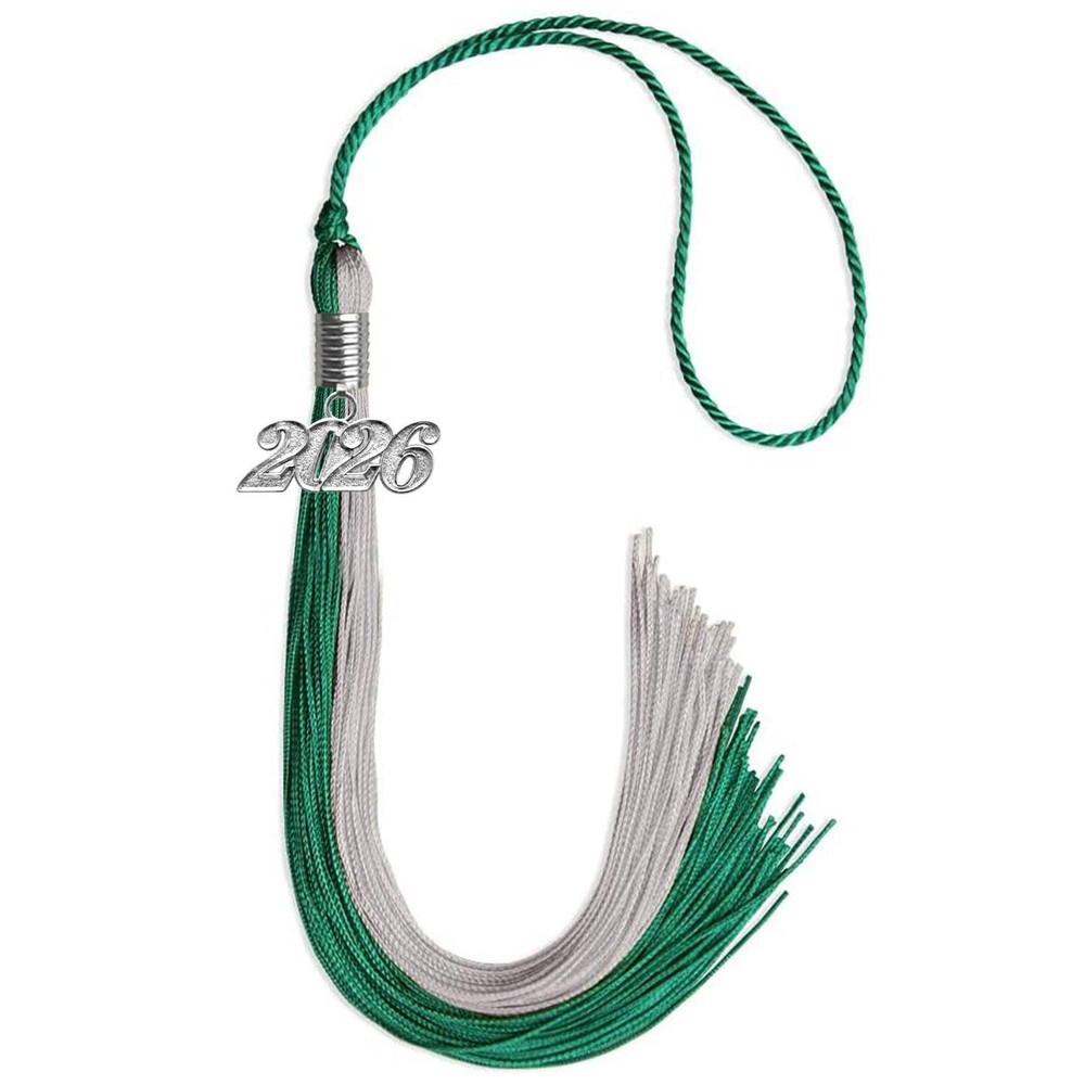 Endea Graduation Emerald Green/Grey Tassel With Silver Date Drop