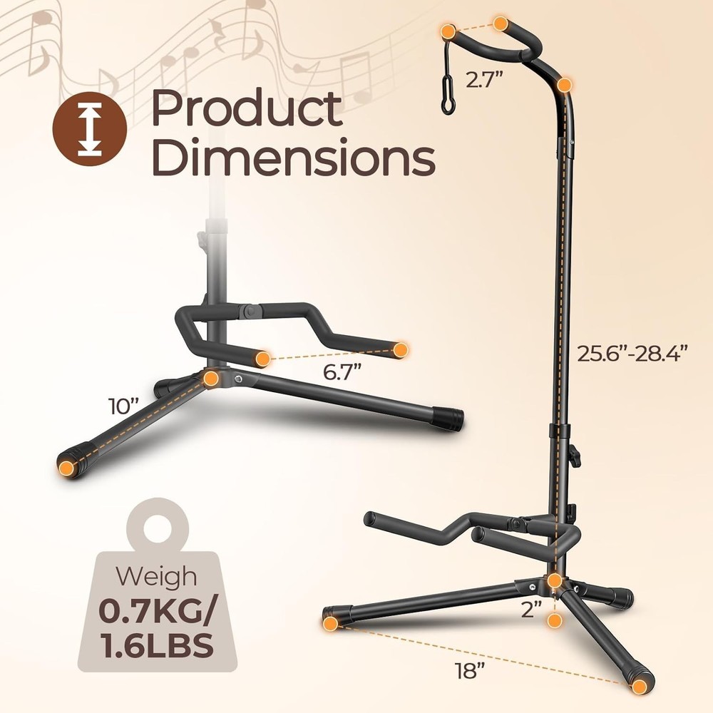 Adjustable Guitar Stand for Electric and Classical Instruments, 20LB Capacity