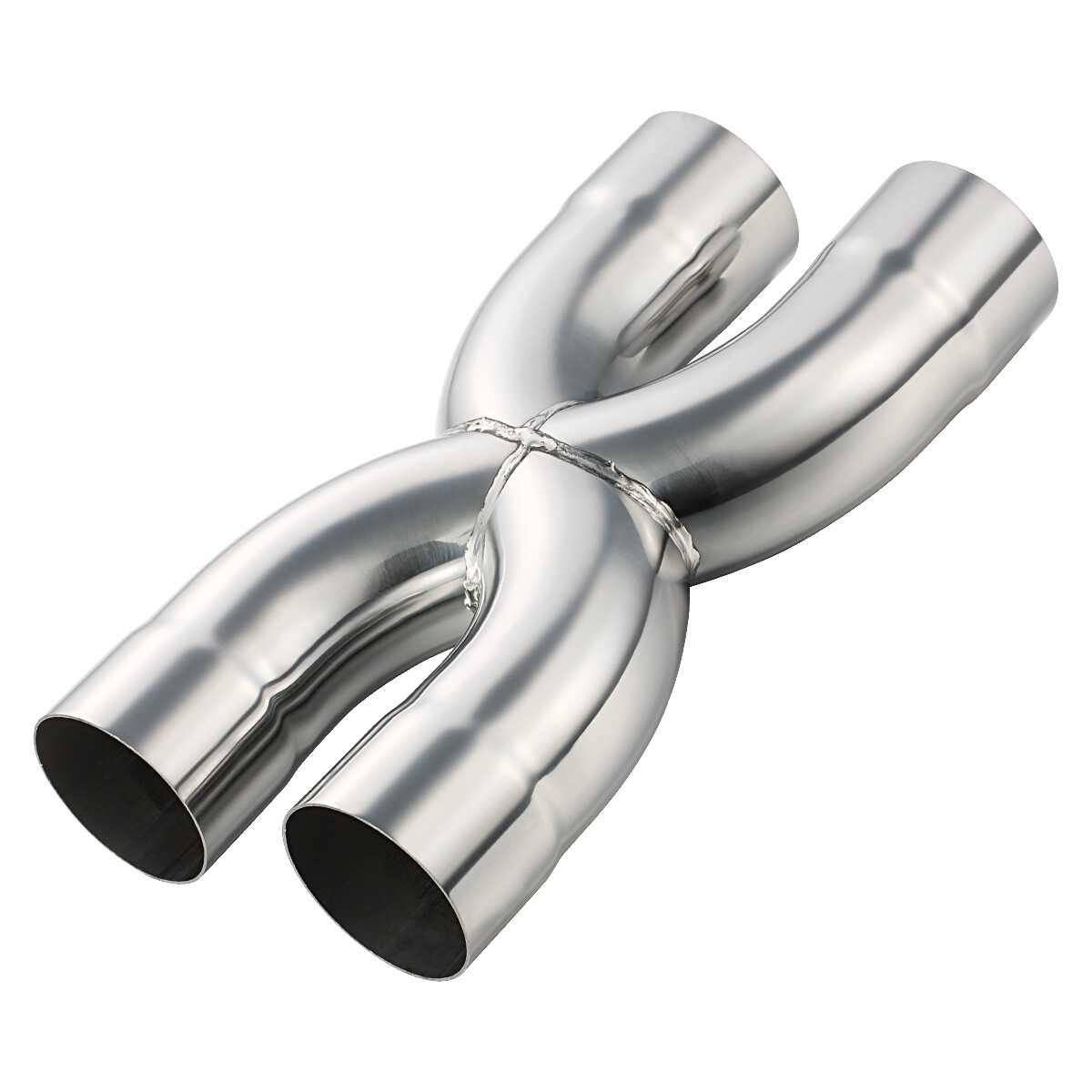 Stainless Steel Polished X-Pipe 2.5" Inlet, 2.5" Outlet, 12" Overall Length