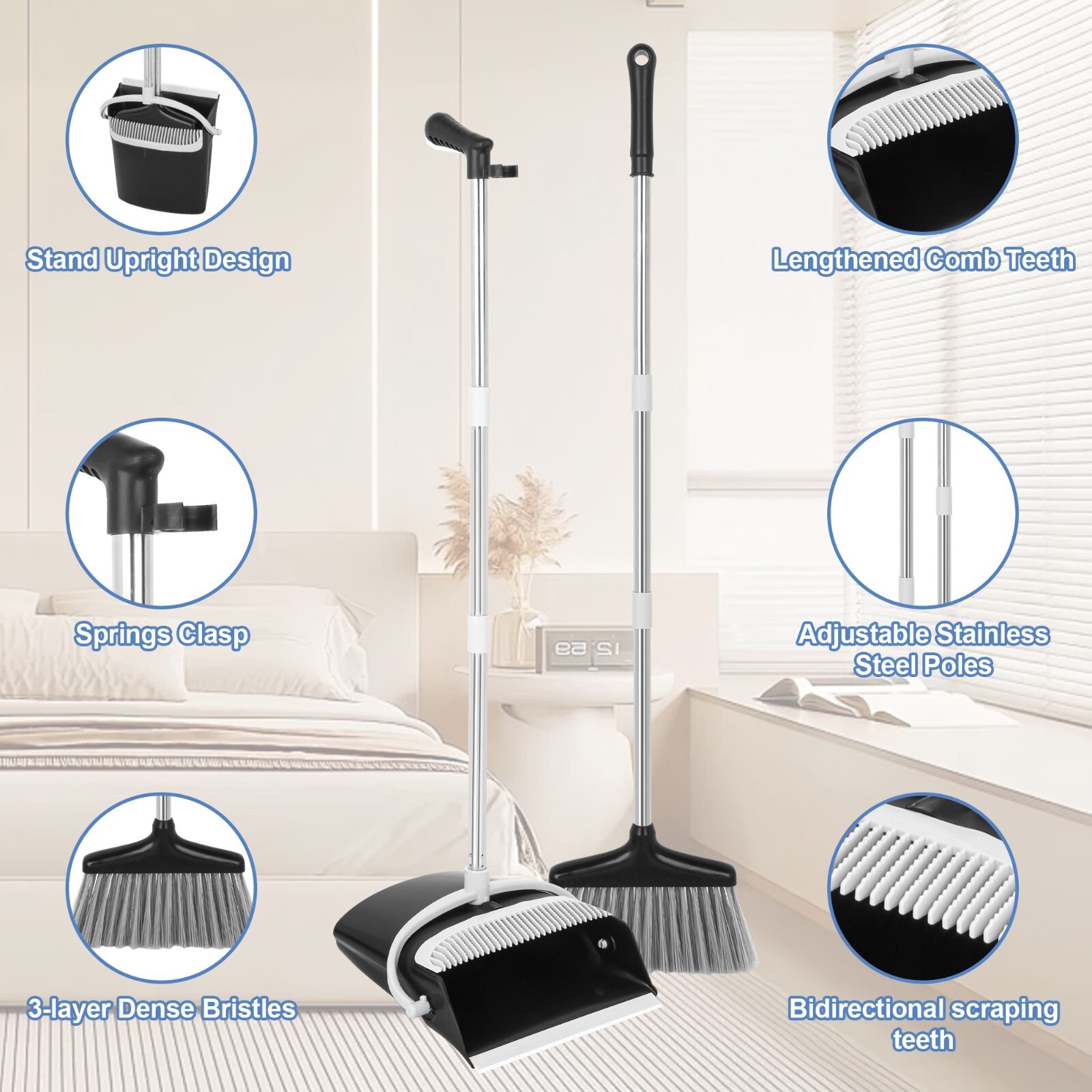 Broom and Dustpan Set Lightweight Upright Lobby Broom and Dust Pan Combo