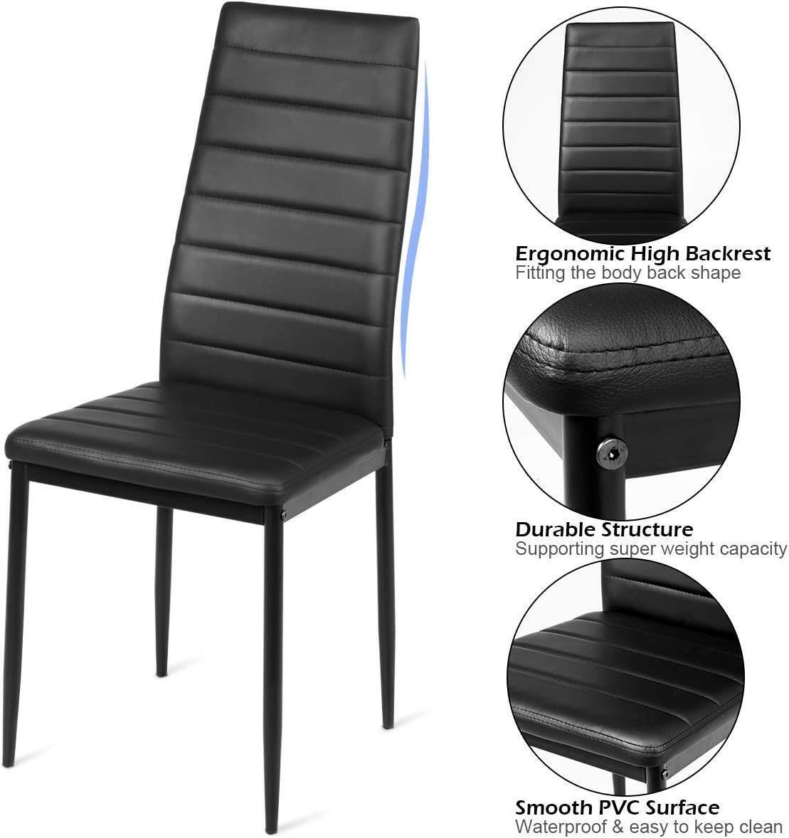 Set of 6 Dining Chairs Kitchen Restaurant Cushion High Back Metal Leg Black