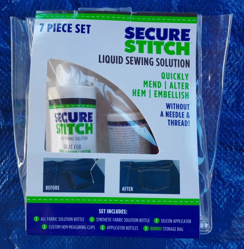 Secure Stitch Liquid Sewing Solution 7 Piece Kit Fabric Glue That Quickly Mends!