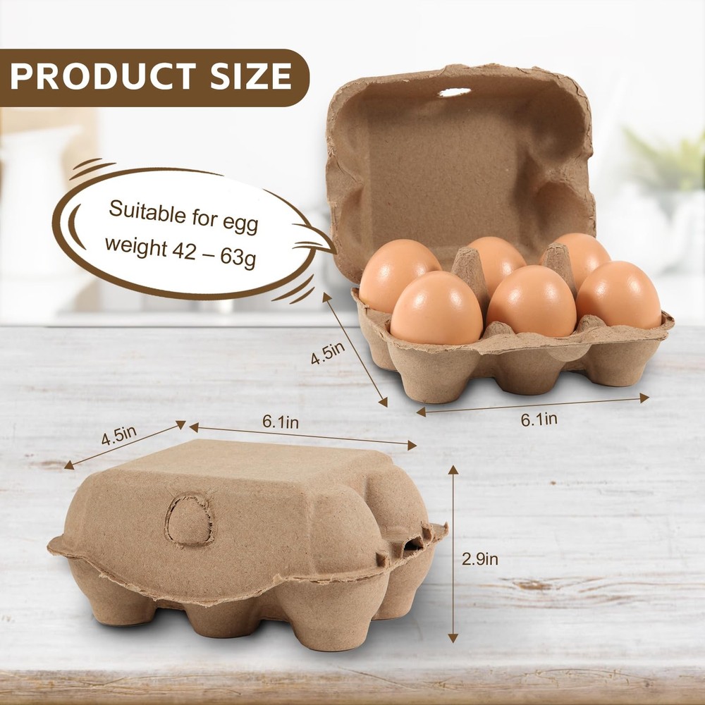 40 Pack Half Dozen Egg Cartons Bulk 6 Count Empty Natural Paper Pulp Egg Car
