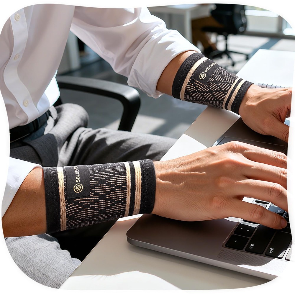 [360° Full Compression] Copper Wrist Compression Sleeve 1 Pair, Medium, Black