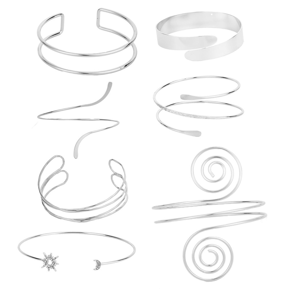 Mikovivi 7pcs Upper Arm Cuff Bracelet, Silver Adjustable Medium, silver