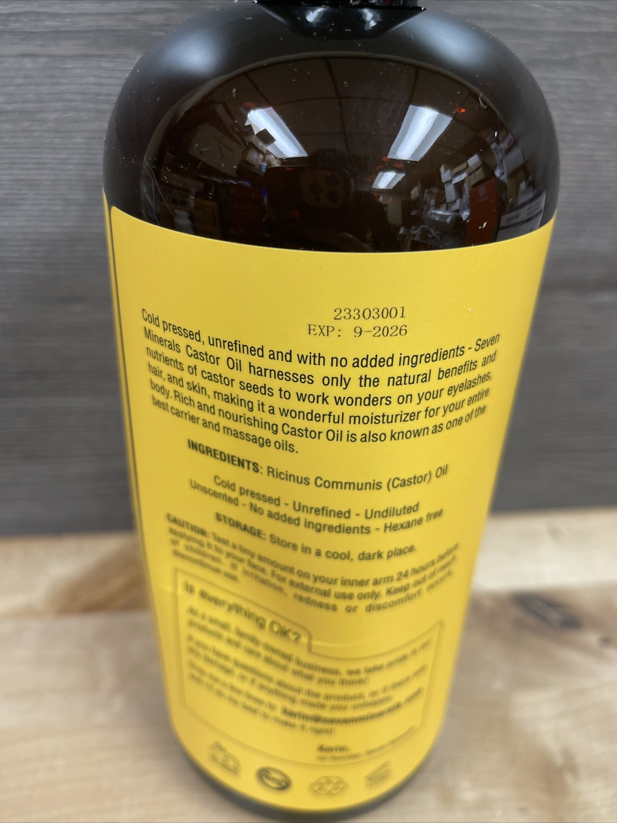 Seven Minerals Pure Cold Pressed Castor Oil - Big 32 fl oz Bottle Exp 09/26