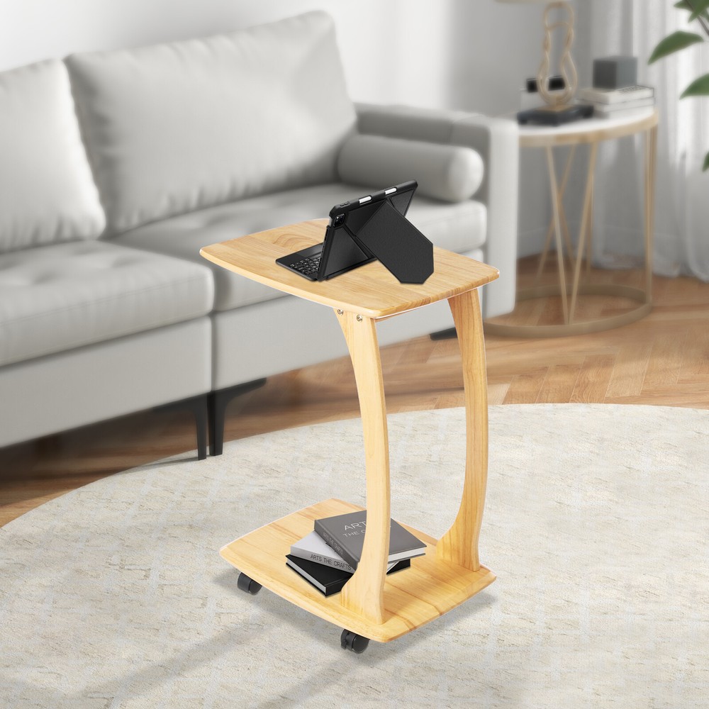 C Shaped End Table Small Side Sofa Table Sofa End Table Laptop Table Wheels Home