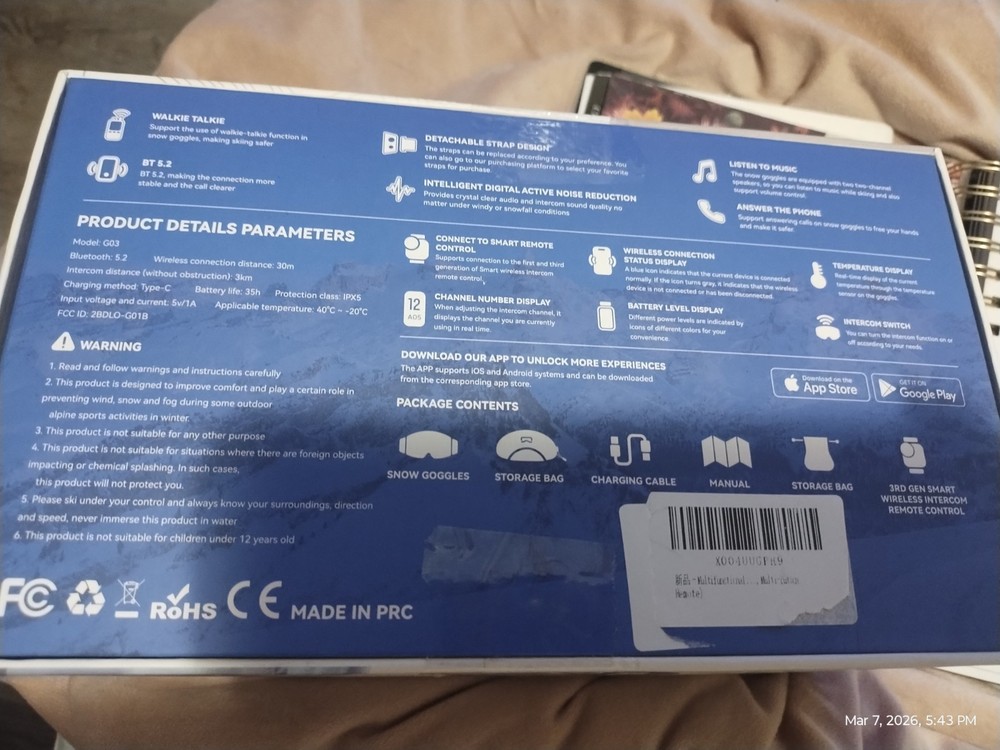 SkiWarrior Smart Wireless Intercom Audio Ski Goggles Zeiss Lenses New Open Box