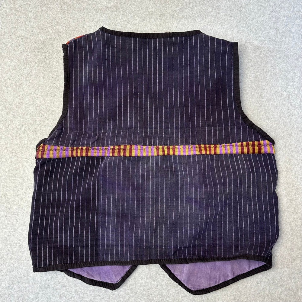 Artisan Made Patchwork Vest Guatemalan Textile Boho Pinstripe Back Multicolor