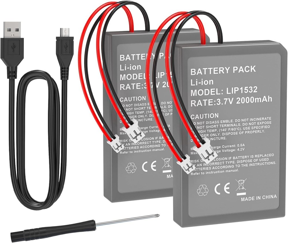 2 Pack 2000mAh Batteries for PS4Pro/PS4Slim Controller,Replacement Lithium Ba...