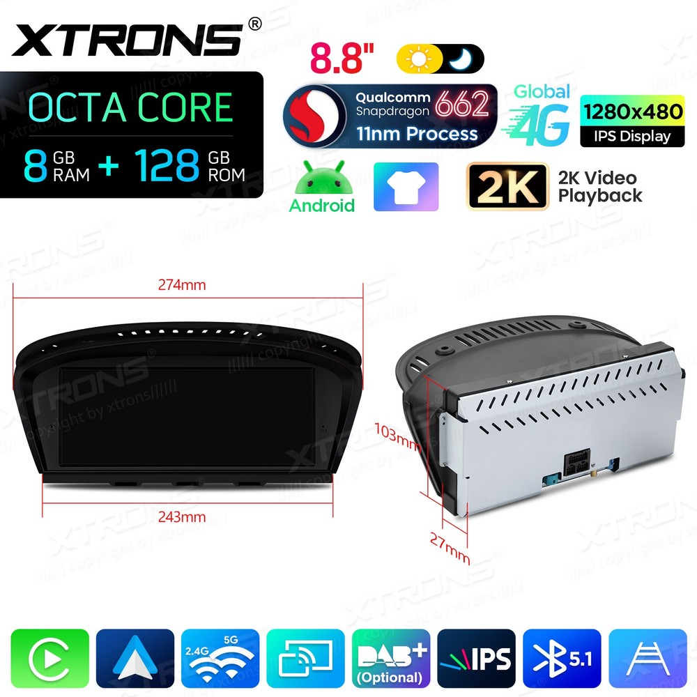 Display Screen for BMW E60/E61/E90/E91/E92/E93 CIC Android 14 8+128G CarPlay 4G