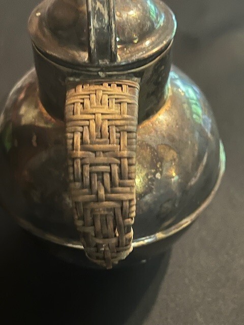 Vintage Silver Plated Tea Pot With Wicker Handle