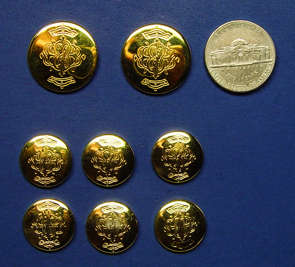 8 BILL BLASS logo gold tone solid metal replacement buttons, good used condition