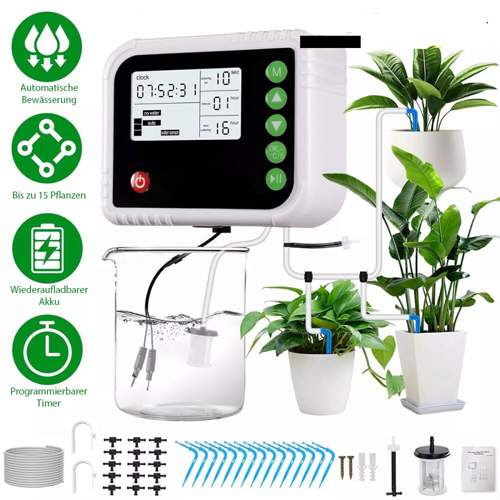 Programmable Automatic Plant Flower Pots Watering Irrigation System 15Drippers
