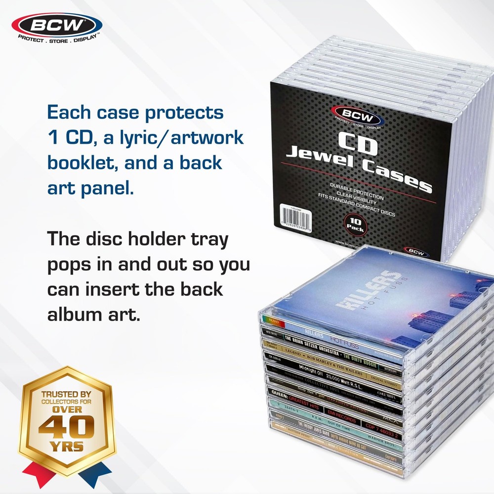 Clear CD Jewel Cases - 10 Pack | Standard Single Disc Replacement Cases | Cla...