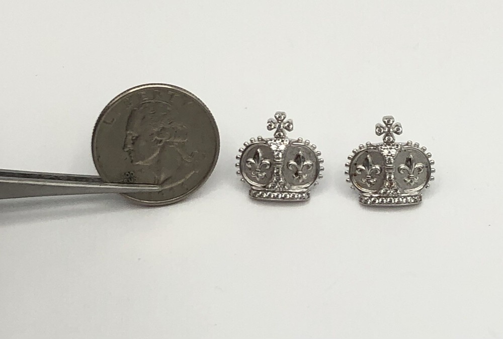 Stunning Fleur De Lis Sterling Silver Crown Earrings