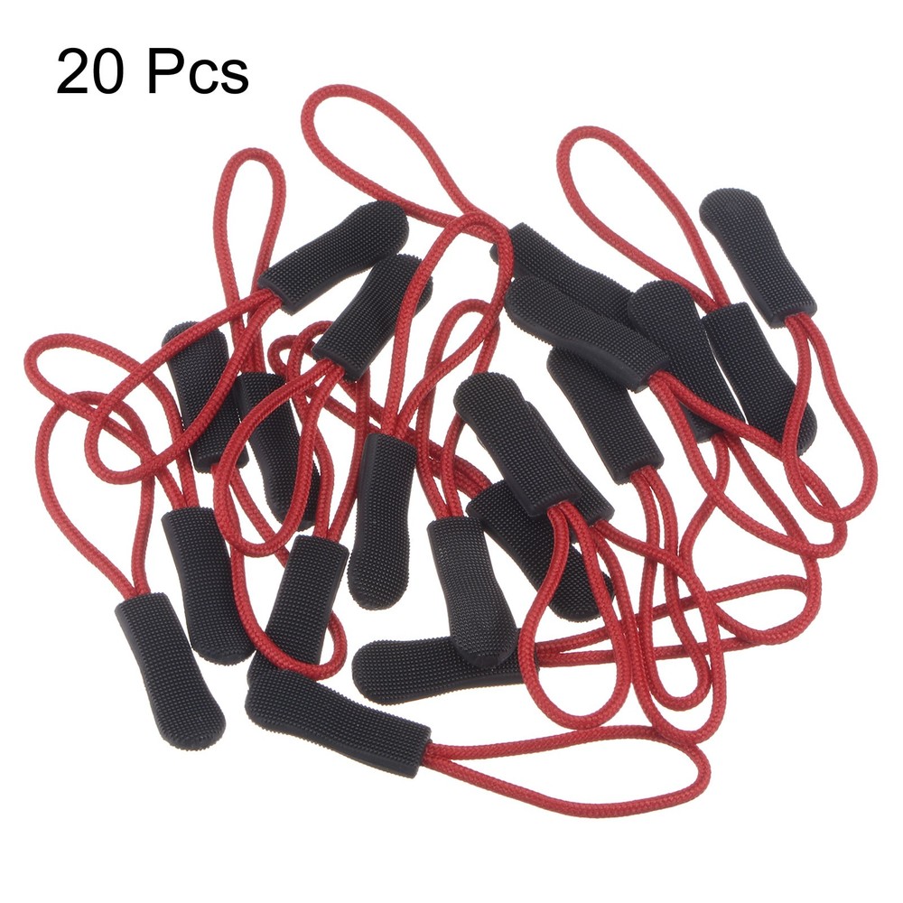 20 x Zipper Pulls Pull Head Handle Replacement Tab Cord Extension Black Red