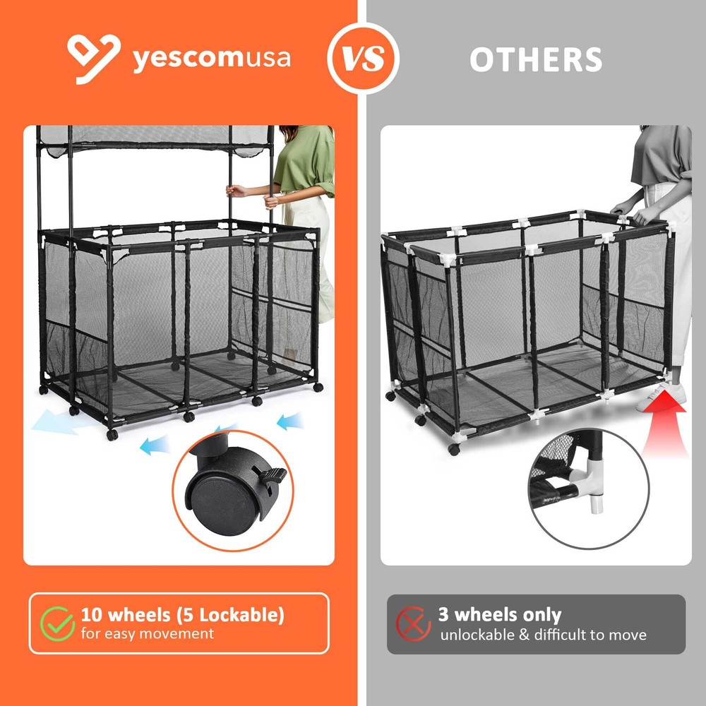 Yescom Rolling Mesh Pool Storage Bin Two Tier with Blue Replacement Net Combo